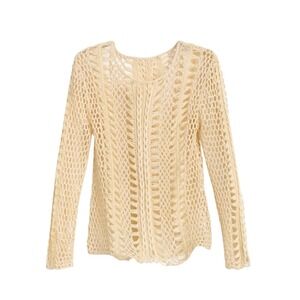 Chico's Christy Crochet Pullover Coastal Bohemian Beige Open Knit Women's Size 2